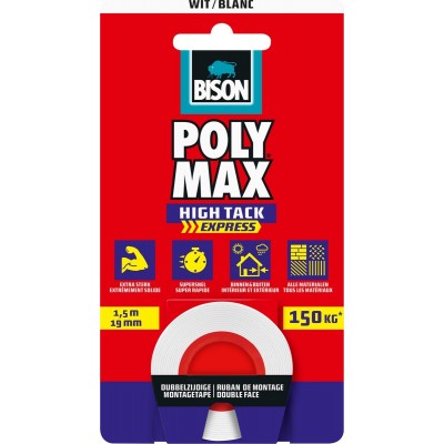 Poly Max® High Tack Express Montage Tape wit, universele dubbelzijdige montagetape, eenvoudig in gebruik, extra sterk, supersnel, ophangen zonder boren