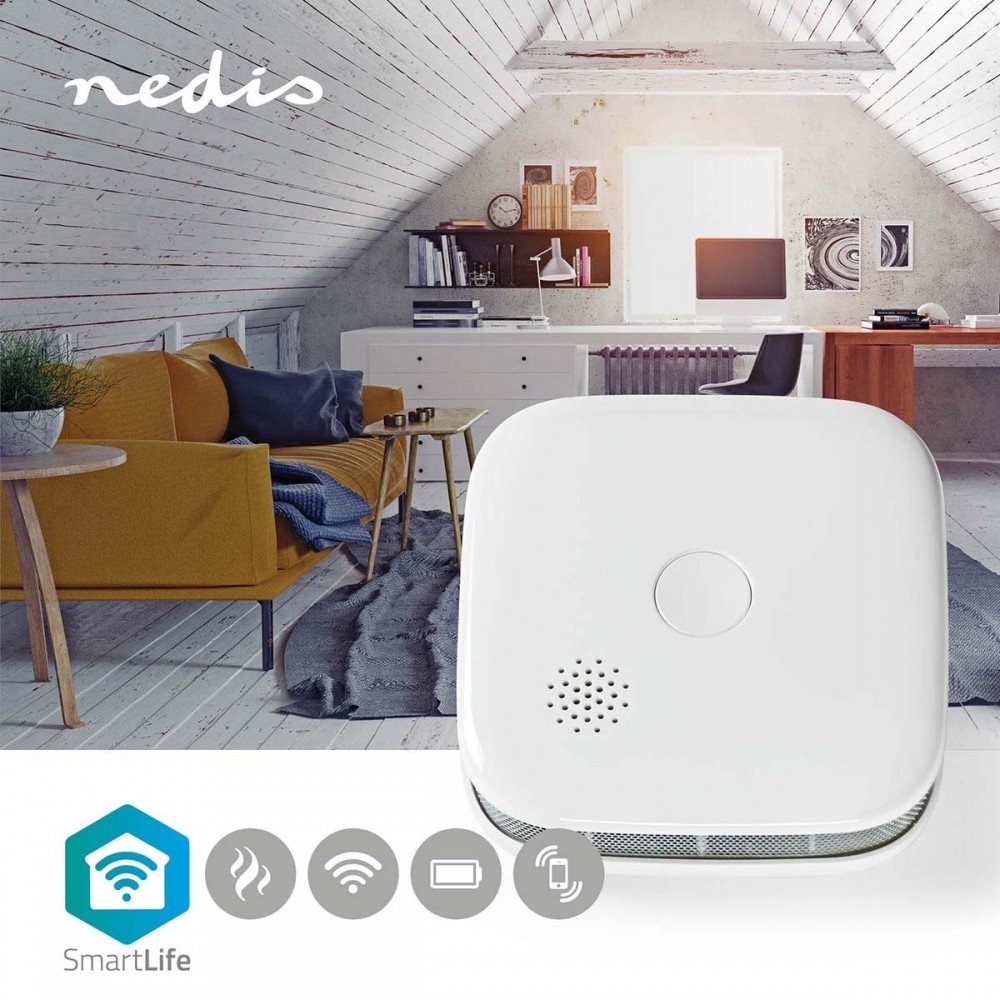 Nedis SmartLife Rookmelder - Wi-Fi - Batterij Gevoed - Levenscyclus sensor: 10 Jaar - EN 14604 - Max. batterijduur: 24 Maanden - 85 dB - Wit - 1 Stuks