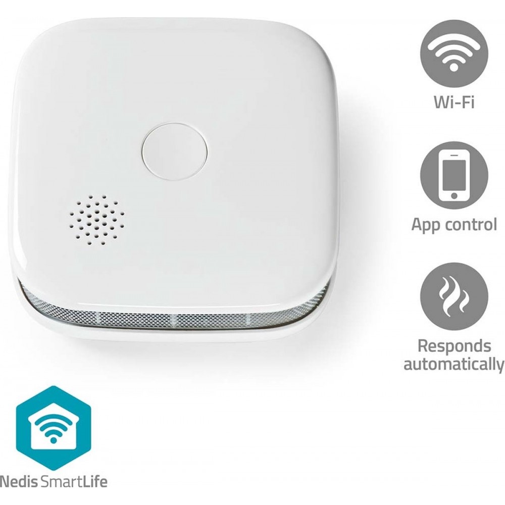 Nedis SmartLife Rookmelder - Wi-Fi - Batterij Gevoed - Levenscyclus sensor: 10 Jaar - EN 14604 - Max. batterijduur: 24 Maanden - 85 dB - Wit - 1 Stuks