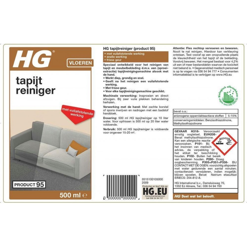 HG tapijt en bekledingsreiniger (product 95) 500 ml