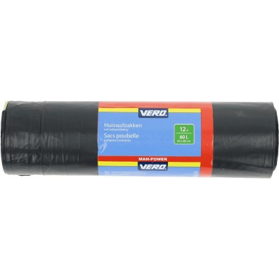 Afvalzakken/vuilniszakken met trekband 60 liter - Extra sterke lekvrije trekbandzakken - Gerecycled plastic 12 stuks