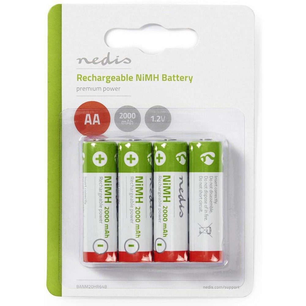 Nedis Oplaadbare NiMH-Batterij AA - 1.2 V DC - 2000 mAh - 4-Blister