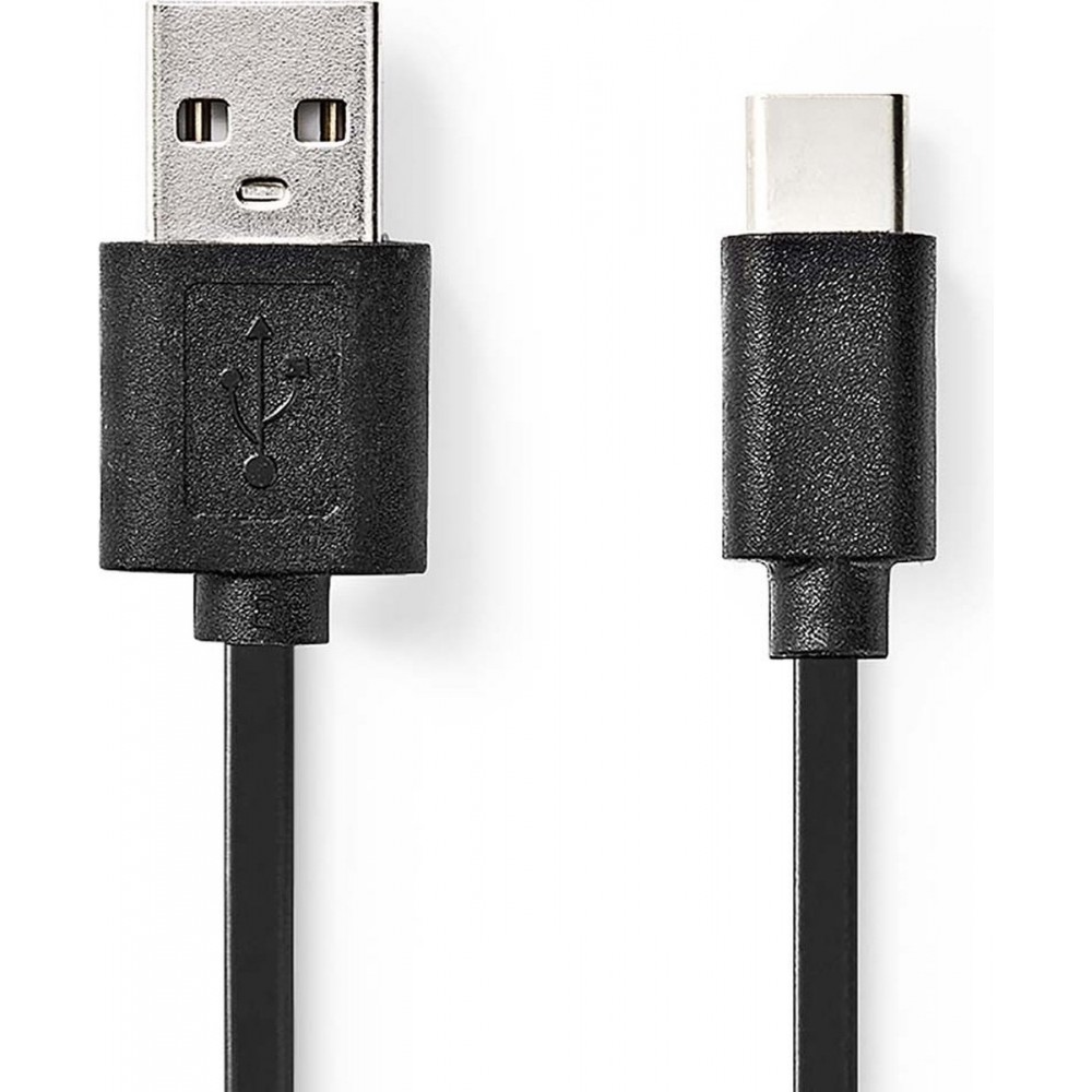 Nedis USB-Kabel - USB 2.0 - USB-C Male - USB-A Male - 15 W - 480 Mbps - Vernikkeld - 2.00 m - Rond - PVC - Zwart - Doos