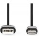 Nedis USB-Kabel - USB 2.0 - USB-A Male - USB-C Male - 60 W - 480 Mbps - Vernikkeld - 1.00 m - Rond - PVC - Zwart - Doos