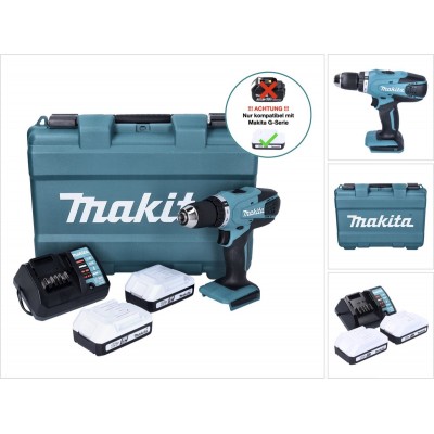 Makita DF457DWE Accuboormachine - 18V Li-ion - incl. 2 accu's - incl. koffer