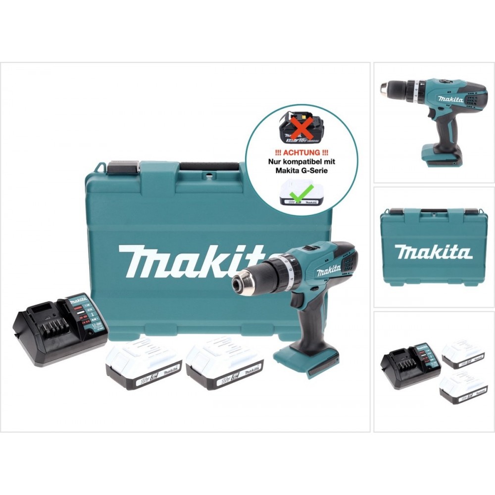 Makita HP457DWE Boor-/schroefmachine - 18V - Inclusief 2 Accu's en Lader