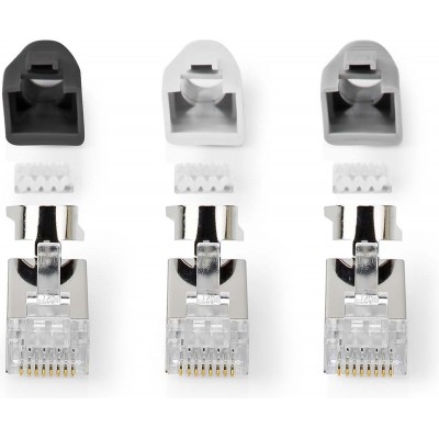 Nedis RJ45-Connector - RJ45 Pass Through - Stevig/Gesnoerd FTP CAT7 - Recht - Verguld - 10 Stuks - PVC - Grijs / Wit / Zwart - Doos