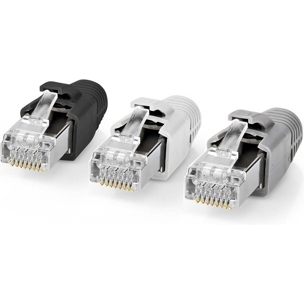 Nedis RJ45-Connector - RJ45 Pass Through - Stevig/Gesnoerd FTP CAT7 - Recht - Verguld - 10 Stuks - PVC - Grijs / Wit / Zwart - Doos