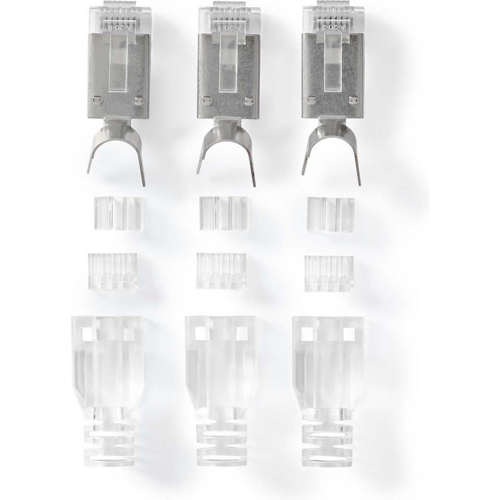 Nedis RJ45-Connector - RJ45 Pass Through - Stevig/Gesnoerd FTP CAT7 - Recht - Verguld - 10 Stuks - PVC - Grijs / Wit / Zwart - Doos