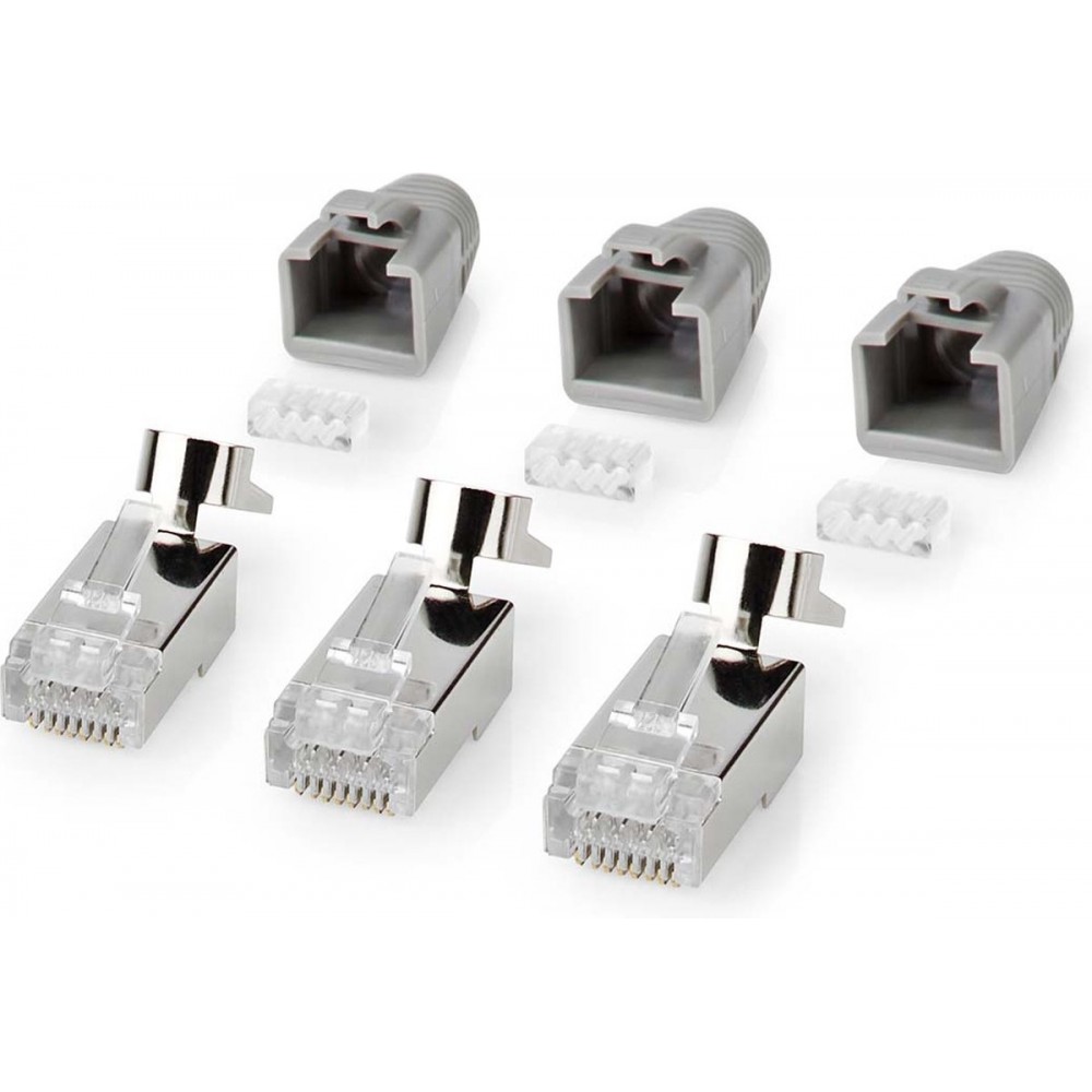 Nedis RJ45-Connector - RJ45 Pass Through - Stevig/Gesnoerd FTP CAT7 - Recht - Verguld - 10 Stuks - PVC - Grijs / Wit / Zwart - Doos