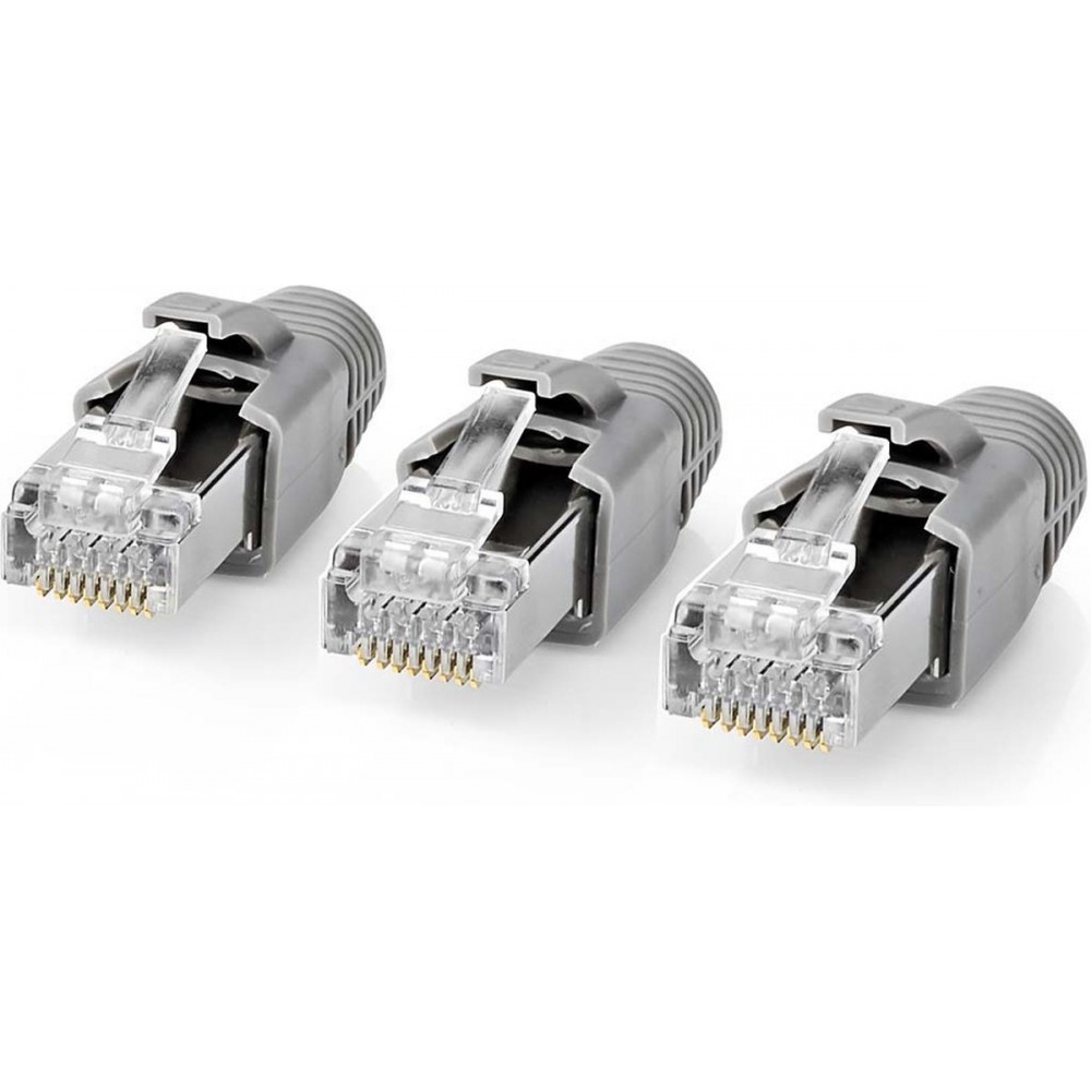 Nedis RJ45-Connector - RJ45 Pass Through - Stevig/Gesnoerd FTP CAT7 - Recht - Verguld - 10 Stuks - PVC - Grijs / Wit / Zwart - Doos