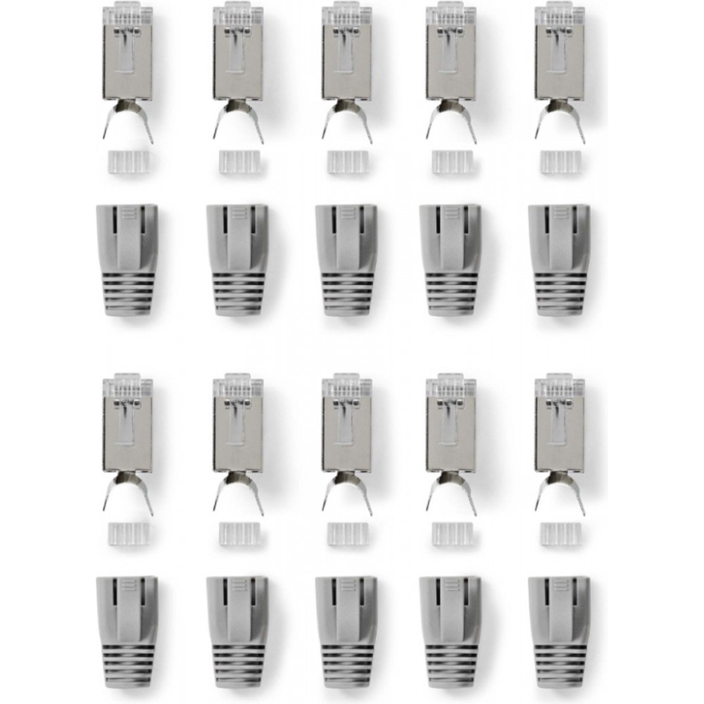 Nedis RJ45-Connector - RJ45 Pass Through - Stevig/Gesnoerd FTP CAT7 - Recht - Verguld - 10 Stuks - PVC - Grijs / Wit / Zwart - Doos