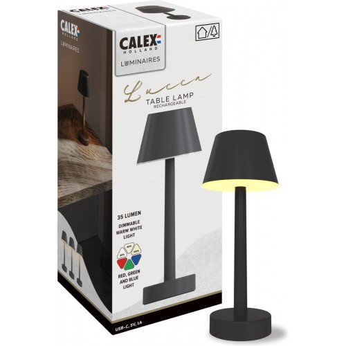 Calex Oplaadbare Tafellamp | Cascia | 3000K | Dimbaar | IP44 | Zwart Lca01039 M2 Big