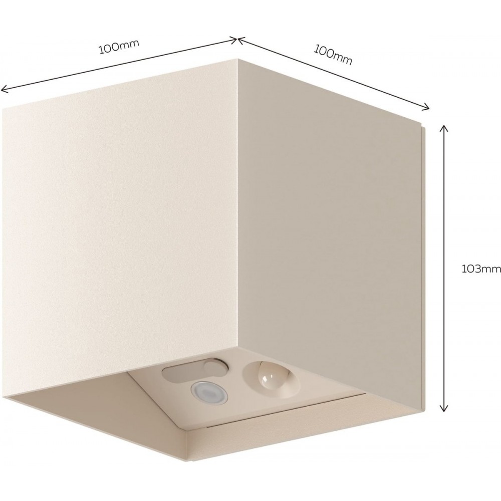 Calex Volterra Oplaadbare Wandlamp Kubus - Up & Down Tuinverlichting - Modern - Warm Wit Licht - Voor Binnen en Buiten - Waterdicht - Eenvoudige Installatie - Draadloos - USB-C - Bewegingssensor - Zand