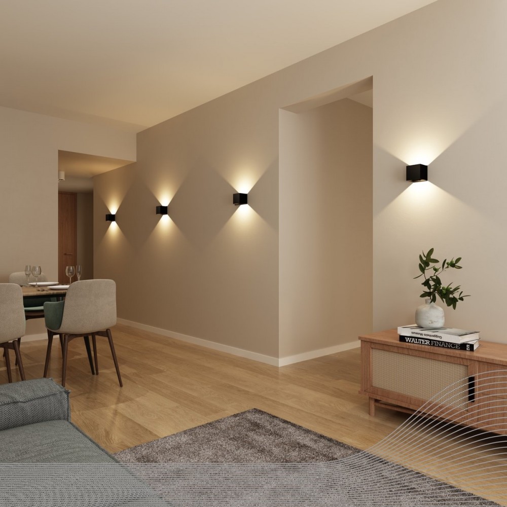 Calex Volterra Oplaadbare Wandlamp Kubus - Up & Down Tuinverlichting - Modern - Warm Wit Licht - Voor Binnen en Buiten - Waterdicht - Eenvoudige Installatie - Draadloos - USB-C - Bewegingssensor - Zwart