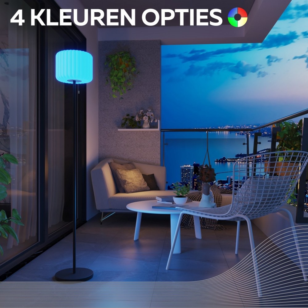 Calex Zonne-energie Vloerlamp Latina - Oplaadbaar - Solar - 150cm - Staande lamp voor Buiten - Draadloos - Dimbaar - Warm Wit Licht & RGB - Waterdicht - Decoratie voor Tuin - Sfeerverlichting - Zwart