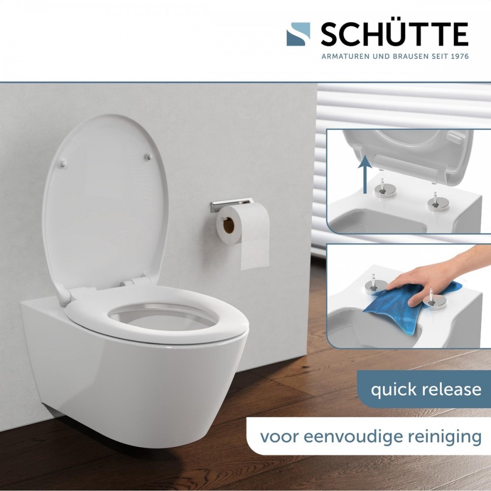 SCHUTTE WC-Bril 82600 WHITE - Duroplast - Soft Close - Afklikbaar - RVS-Scharnieren - Belastbaar tot 250 kg - Gelakt - Wit