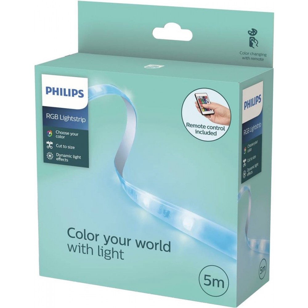 Philips LED strip - 5m lengte - eenvoudig op maat te knippen - met 3M kleefstrip - RGB