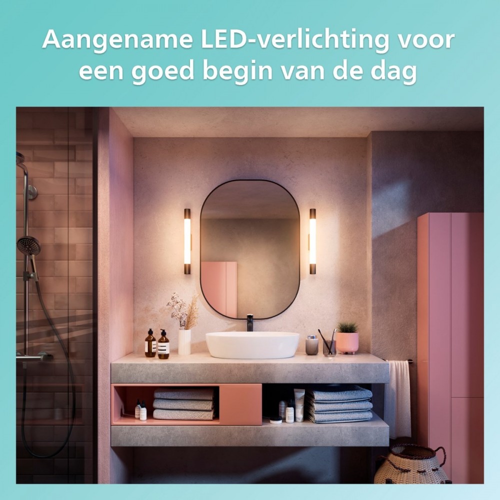 Philips Rover Spiegelverlichting - Spatwaterdicht IP44 - 5W - Warmwit licht - Badkamerlamp - Cilindervormig - Zwart