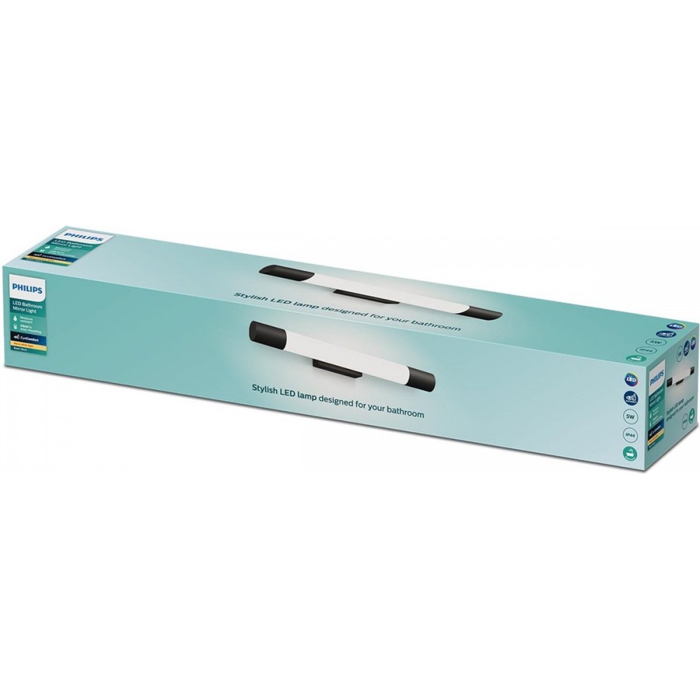 Philips Rover Spiegelverlichting - Spatwaterdicht IP44 - 5W - Warmwit licht - Badkamerlamp - Cilindervormig - Zwart
