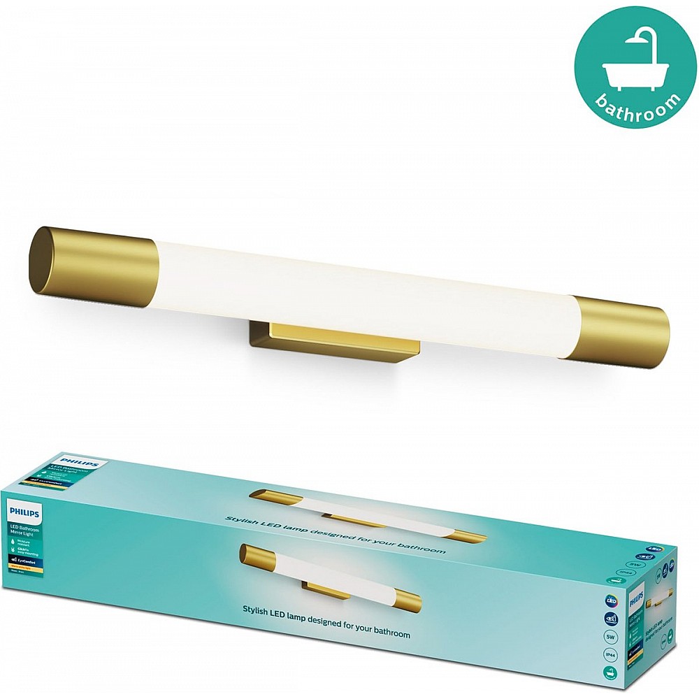 Philips Rover Spiegelverlichting - Spatwaterdicht IP44 - 5W - Warmwit licht - Badkamerlamp - Cilindervormig - Messingkleurig