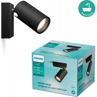 Philips Idris Spot - Spatwaterdicht IP44 - Zwart - 5W - Badkamerlamp - Eén lichtpunt - Alleen geschikt voor LED spots