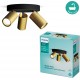 Philips Idris Spot - Plafondspot - Spatwaterdicht IP44 - Zwart met goud - Badkamerlamp - Drie lichtpunten - Ronde basisplaat - Alleen geschikt voor LED spots