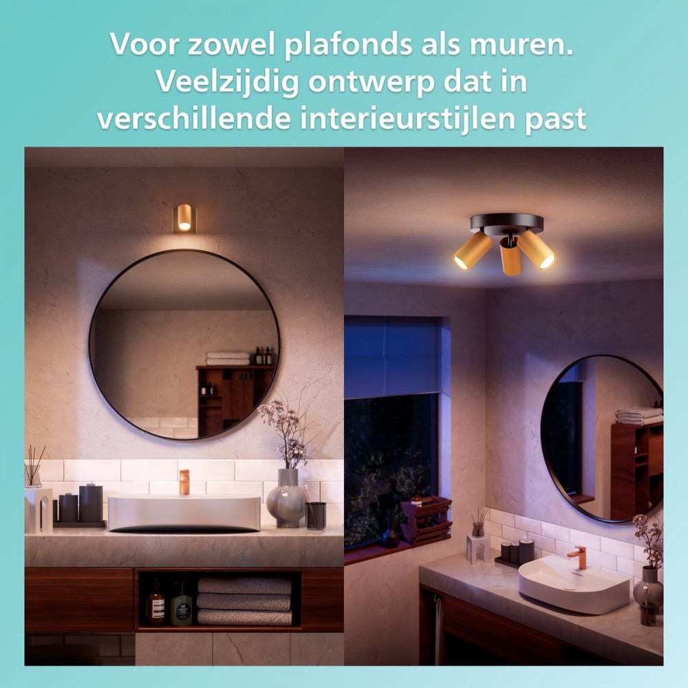 Philips Idris Spot - Plafondspot - Spatwaterdicht IP44 - 5W - Zwart met goud - Badkamerlamp - Twee lichtpunten - Alleen geschikt voor LED spots