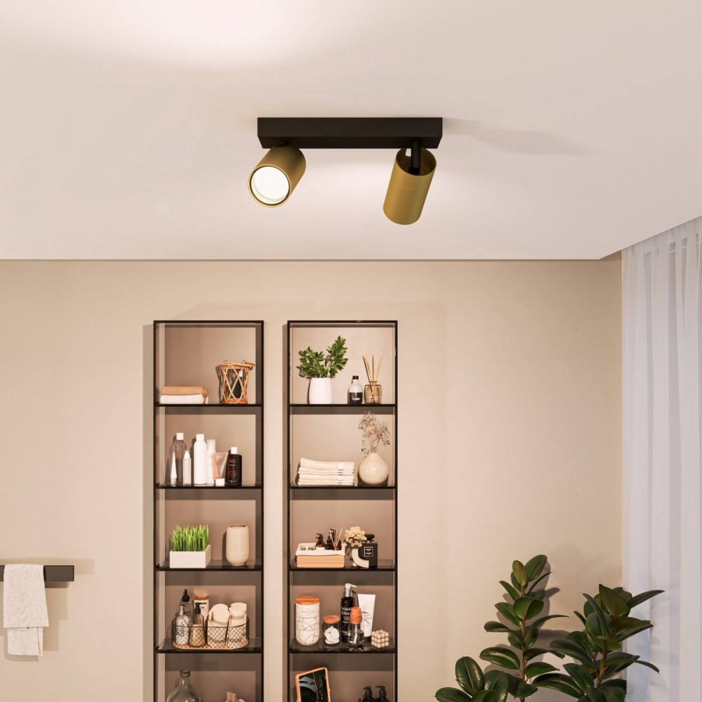 Philips Idris Spot - Plafondspot - Spatwaterdicht IP44 - 5W - Zwart met goud - Badkamerlamp - Twee lichtpunten - Alleen geschikt voor LED spots