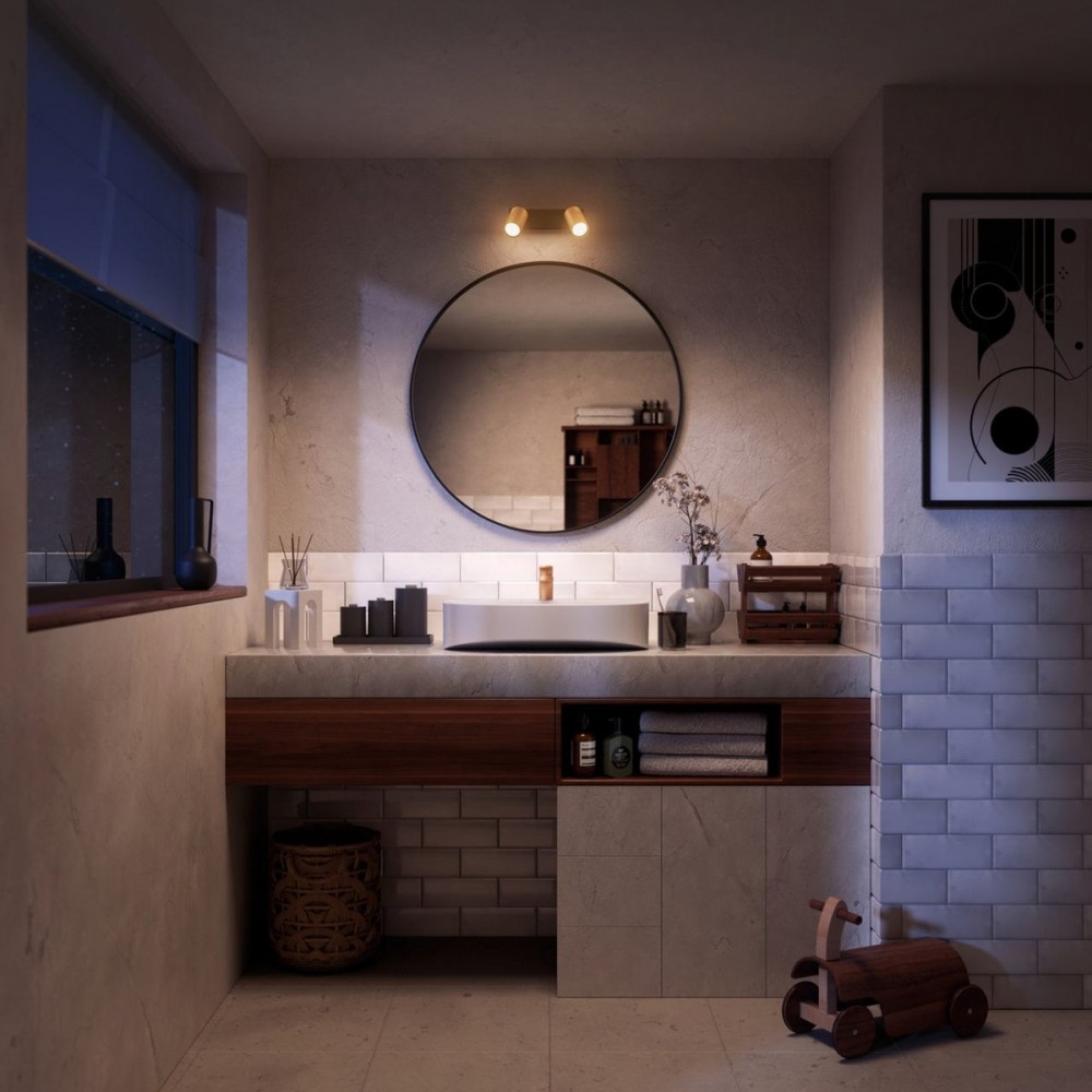 Philips Idris Spot - Plafondspot - Spatwaterdicht IP44 - 5W - Zwart met goud - Badkamerlamp - Twee lichtpunten - Alleen geschikt voor LED spots