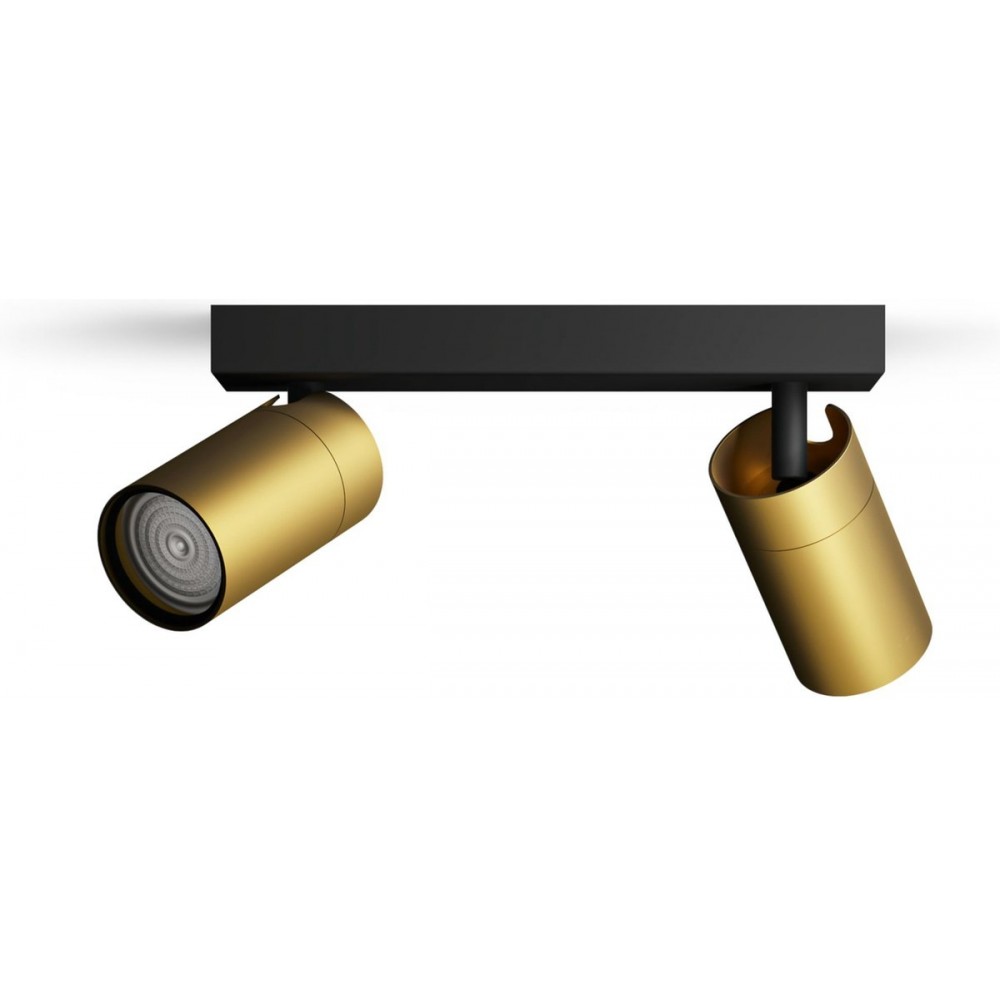 Philips Idris Spot - Plafondspot - Spatwaterdicht IP44 - 5W - Zwart met goud - Badkamerlamp - Twee lichtpunten - Alleen geschikt voor LED spots