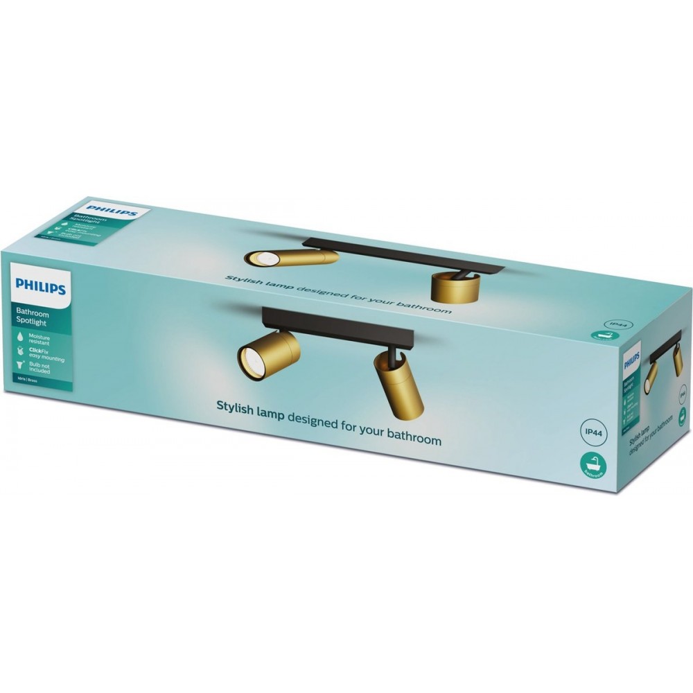 Philips Idris Spot - Plafondspot - Spatwaterdicht IP44 - 5W - Zwart met goud - Badkamerlamp - Twee lichtpunten - Alleen geschikt voor LED spots