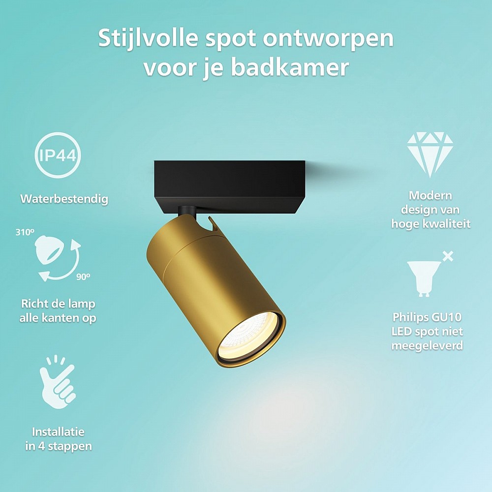 Philips Idris Opbouwspot voor - Badkamerlamp - Warmwit Licht - Plafondspot met - GU10 - Niet Dimbaar