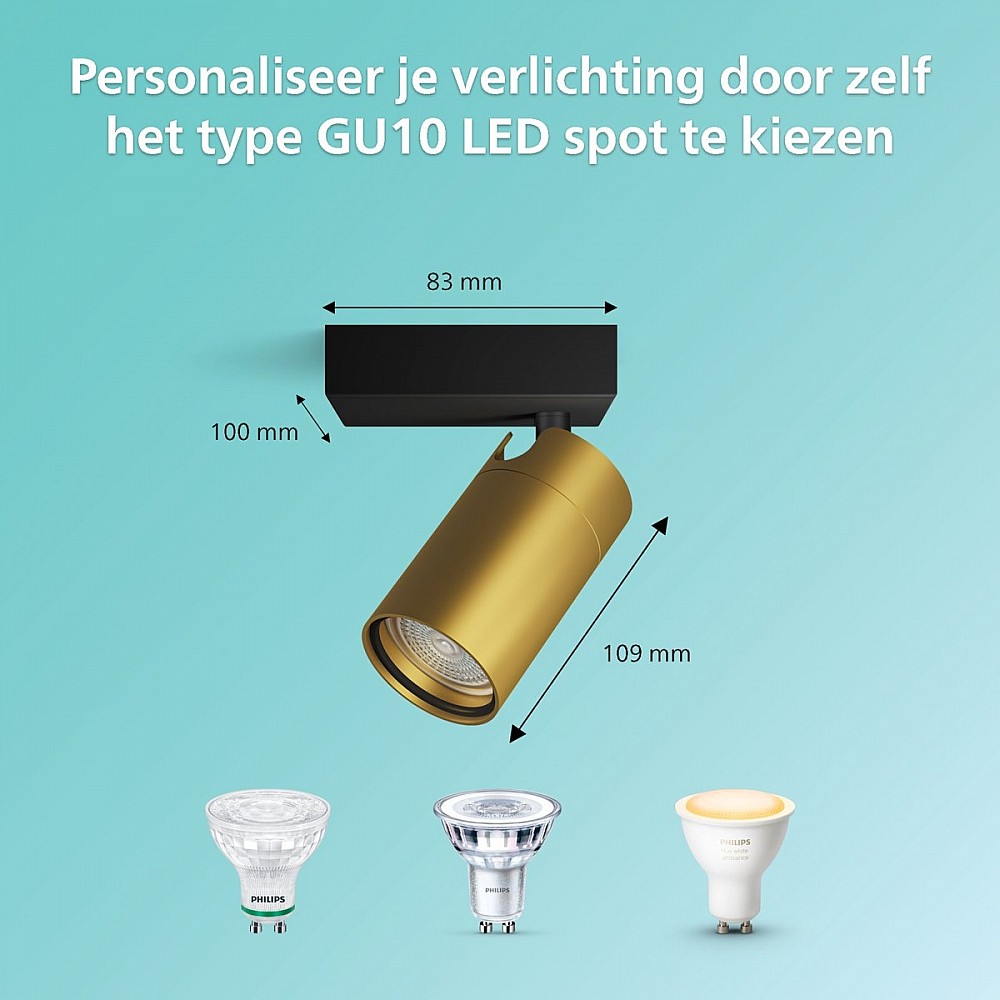 Philips Idris Opbouwspot voor - Badkamerlamp - Warmwit Licht - Plafondspot met - GU10 - Niet Dimbaar