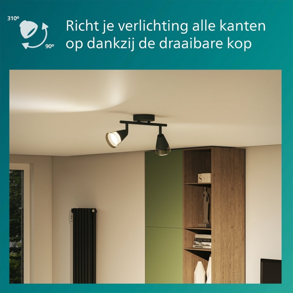 Philips Cleft Spot - Plafondspot met twee lichtpunten - Met gerookt glas - GU10 LED fitting