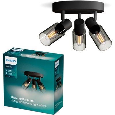 Philips Palms Spot - Plafondspot met drie lichtpunten - Met gerookt glas - Kleine fitting E14 - Ronde basisplaat