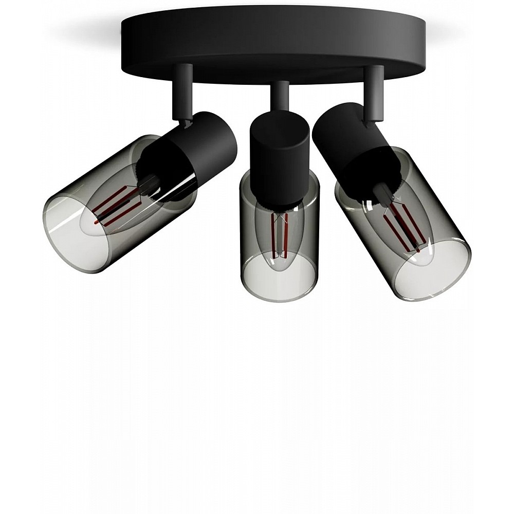 Philips Palms Spot - Plafondspot met drie lichtpunten - Met gerookt glas - Kleine fitting E14 - Ronde basisplaat