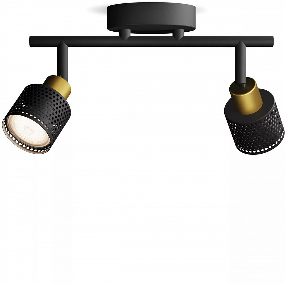 Philips Niall Spot - Plafondspot met twee lichtpunten - Zwart met goud design - GU10 LED fitting