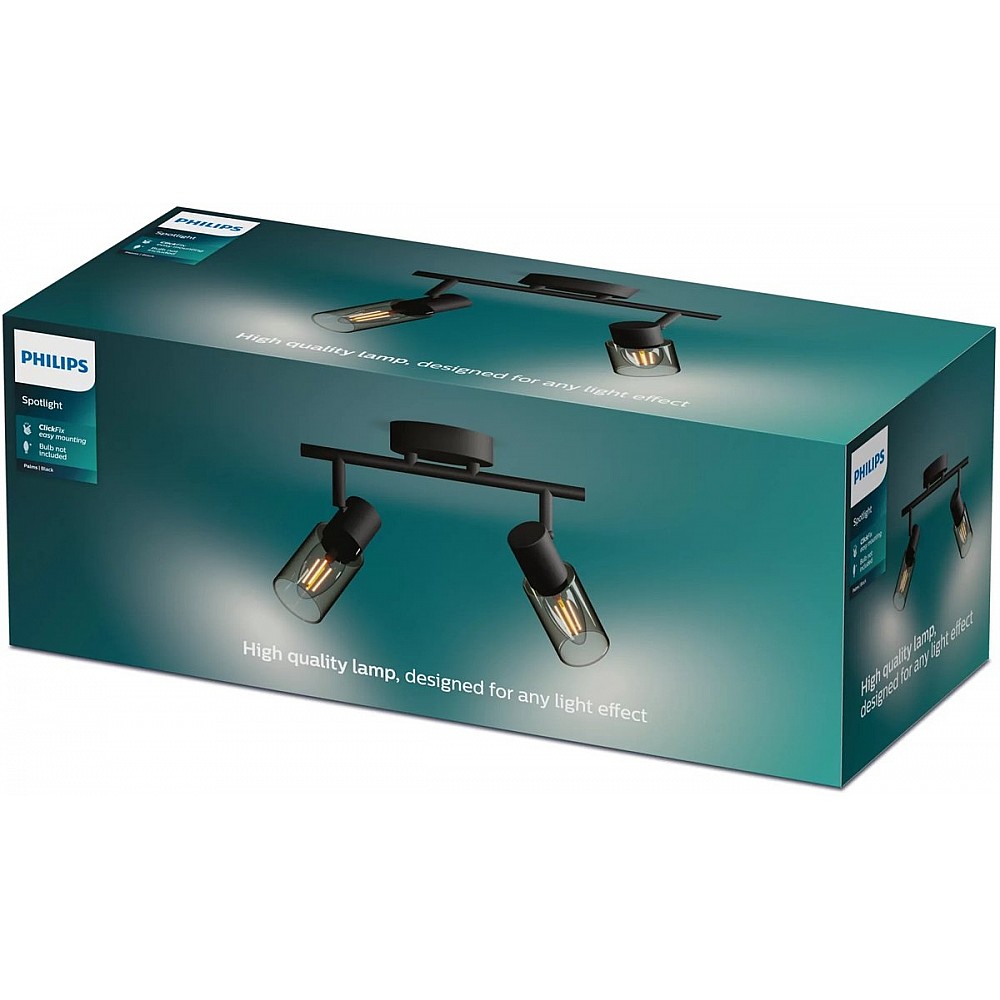 Philips Palms Spot - Plafondspot met twee lichtpunten - Met gerookt glas - Kleine fitting E14