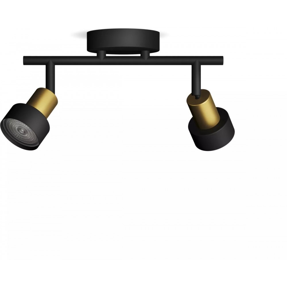 Philips Conduit Spot - Plafondspot met twee lichtpunten - Zwart met goud design - GU10 LED fitting