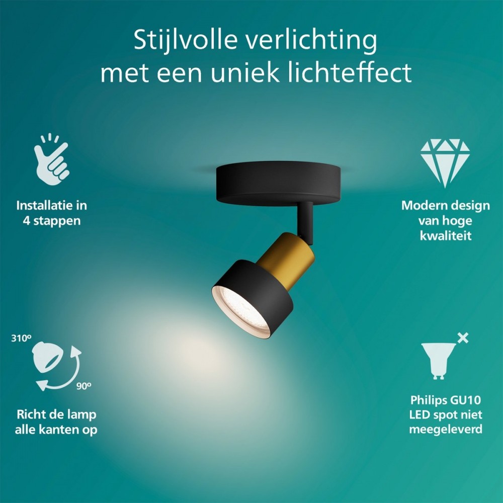 Philips CONDUIT Plafondspot 1 Lichts Zwart Goud