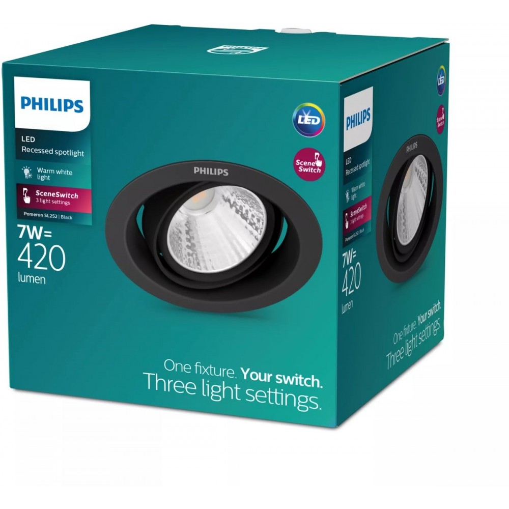 Philips Pomeron Inbouwspot - SceneSwitch - 5W - Warmwit licht - Zwart - Multi-pack 3 stuks