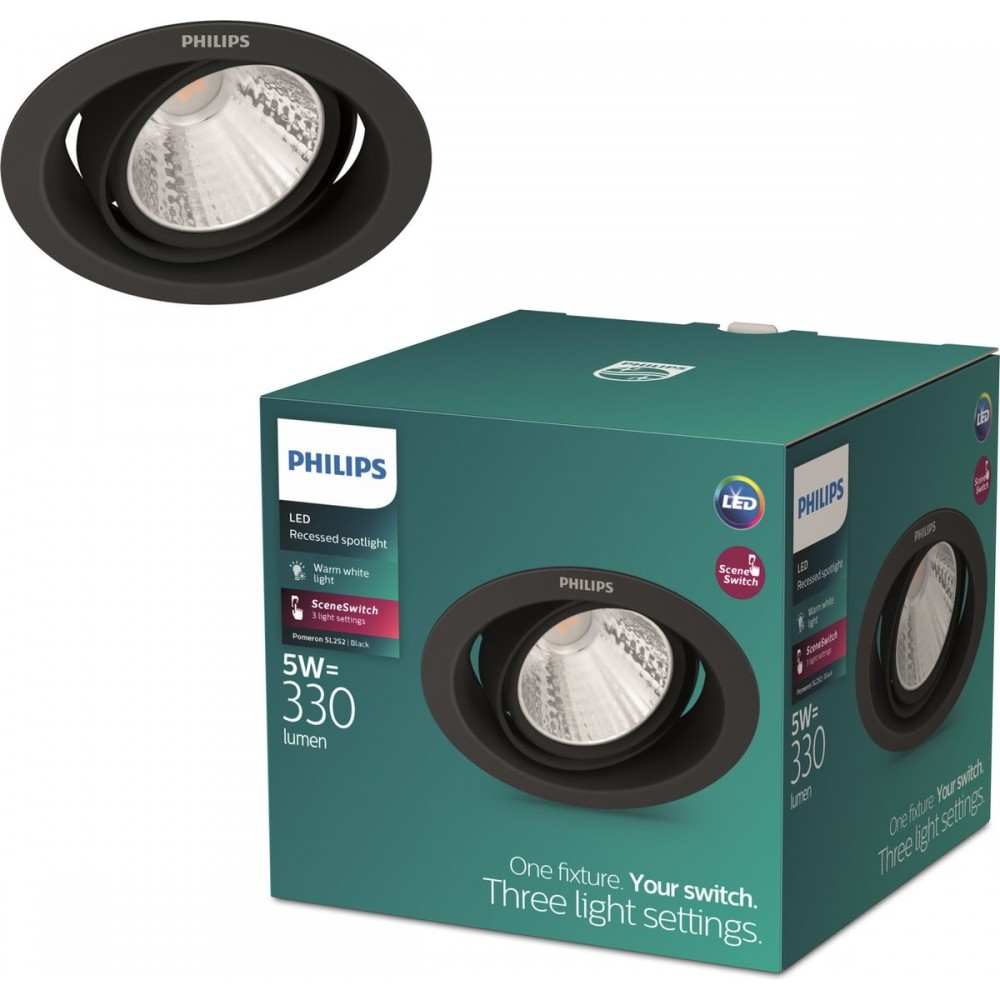 Philips Pomeron Inbouwspot - SceneSwitch - 5W - Warmwit licht - Zwart