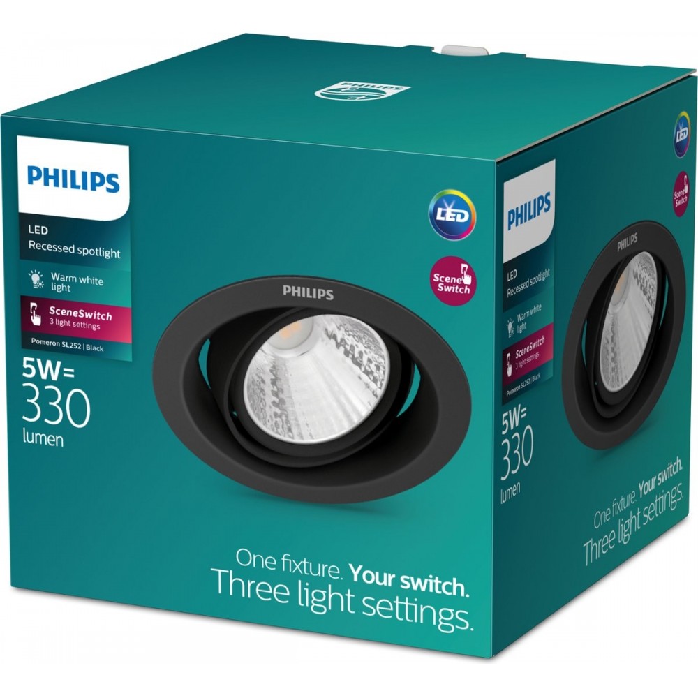 Philips Pomeron Inbouwspot - SceneSwitch - 5W - Warmwit licht - Zwart