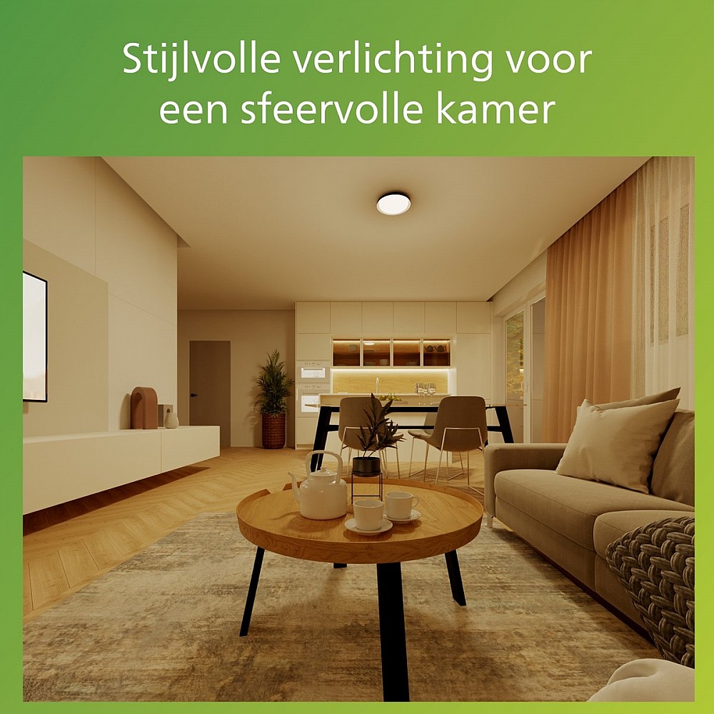 Philips Pebblo plafondlamp - Ultra Efficient - SceneSwitch lichttechnologie - 10W - warmwit licht - Zwart met goud design - Bespaar op energiekosten
