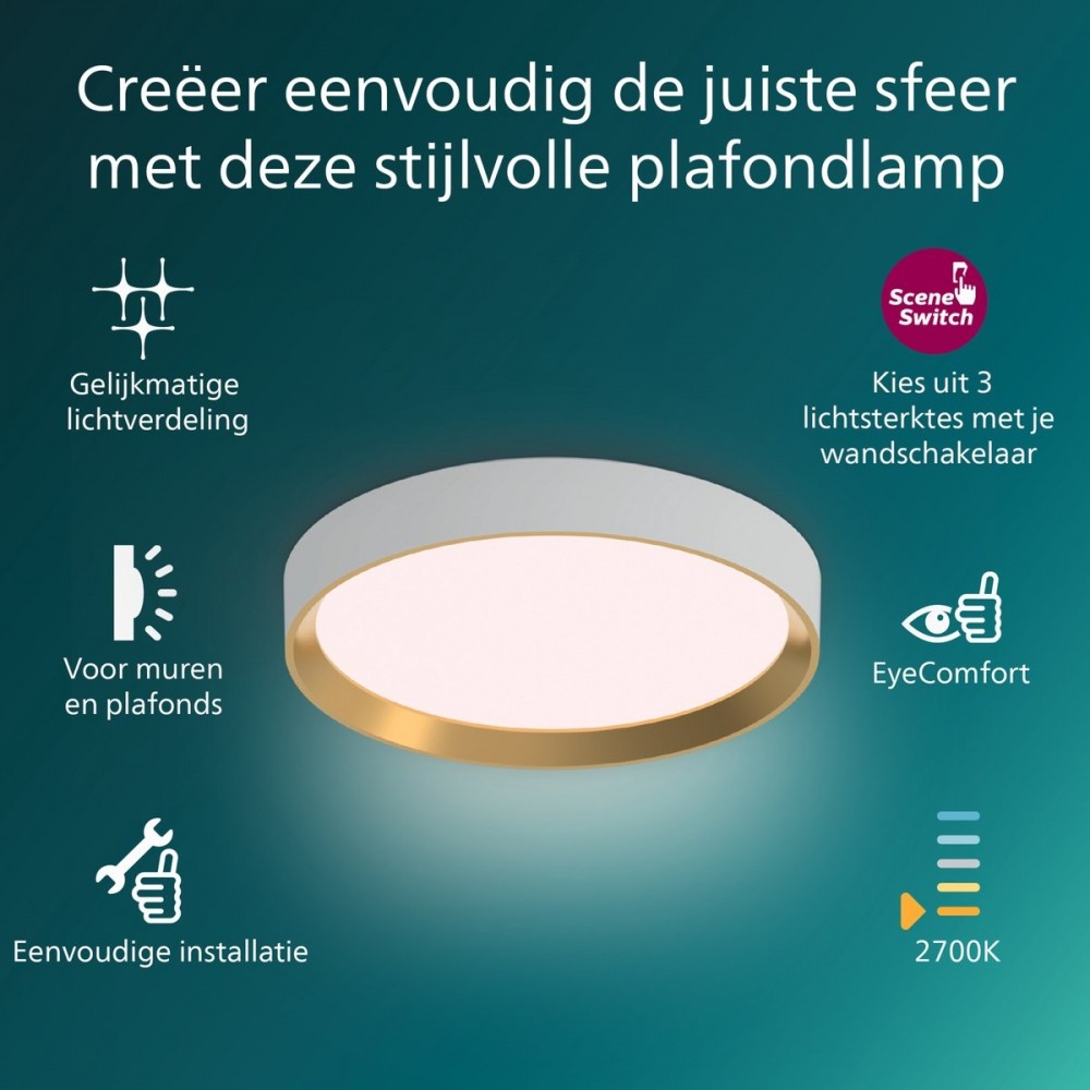 Philips plafondlamp - SceneSwitch lichttechnologie - 24W - Warmwit licht - Wit design