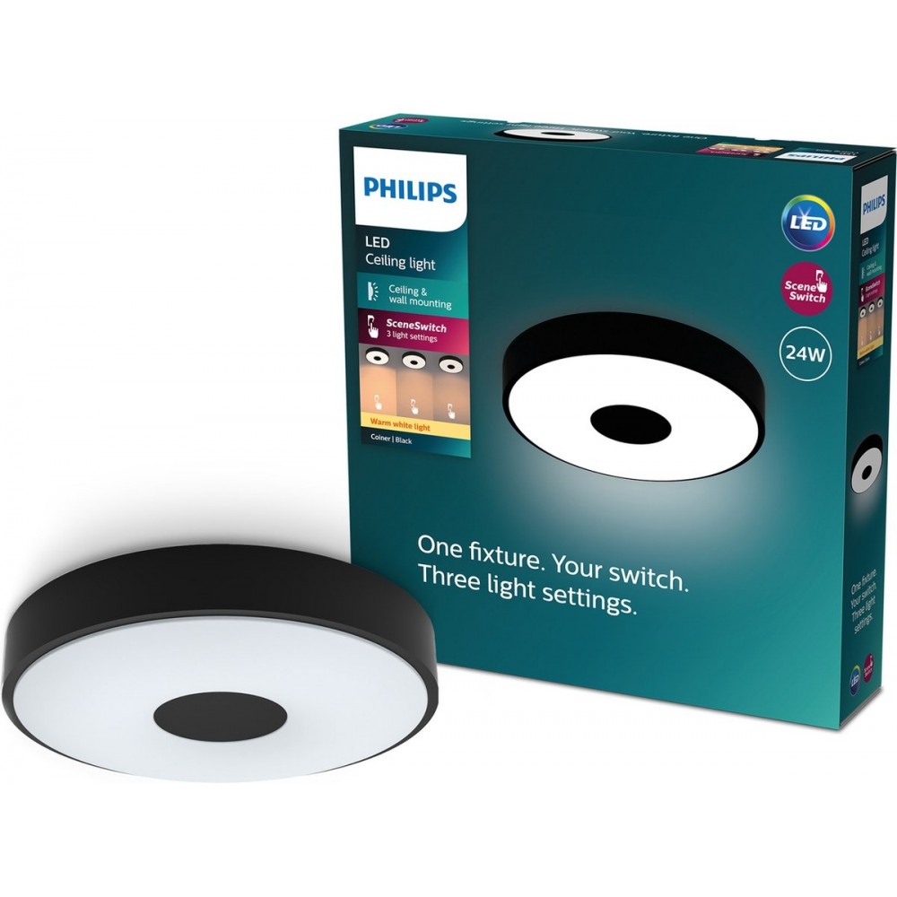 Philips Coiner plafondlamp - SceneSwitch lichttechnologie - 24W - Warmwit licht - Zwart design