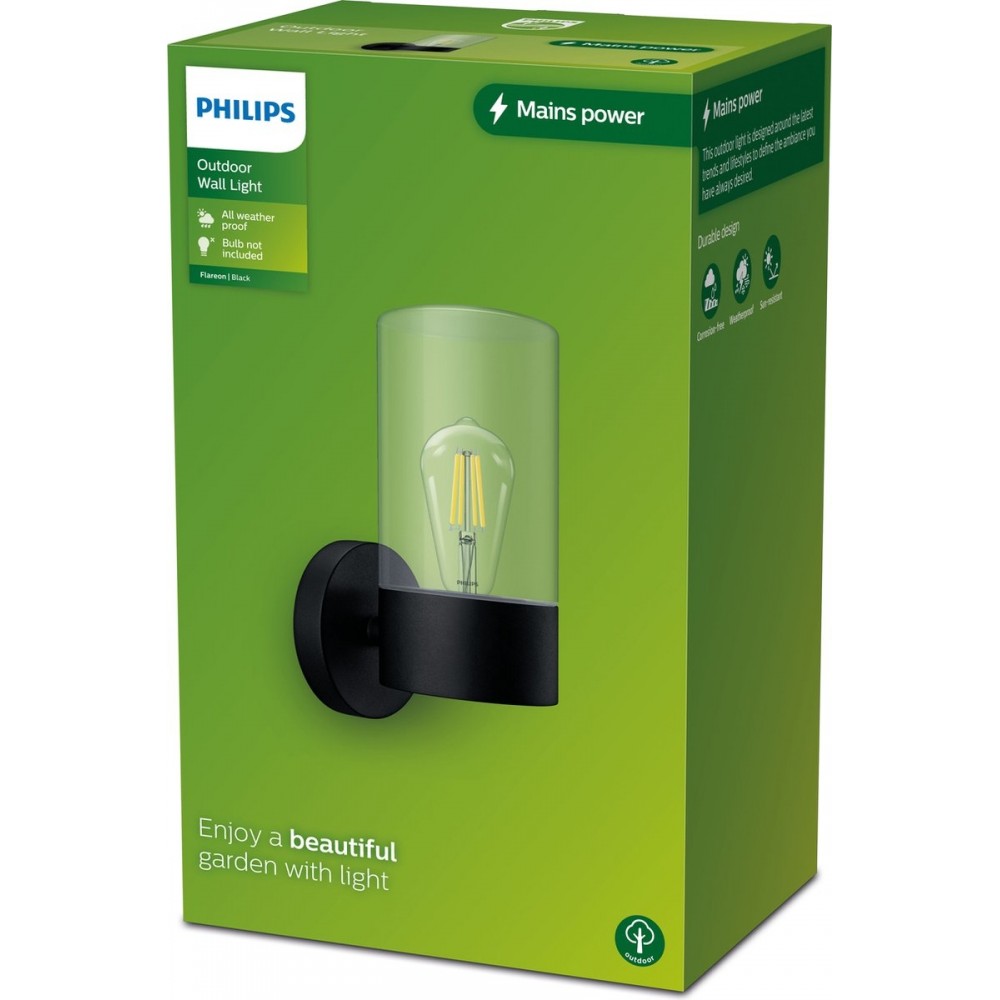 Philips Flareon wandlamp - zwart - E27