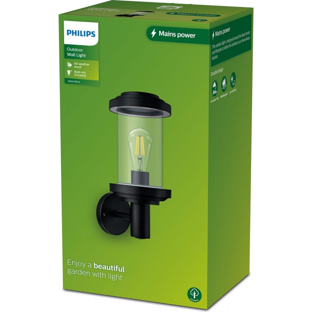 Philips Listra wandlamp - zwart - E27