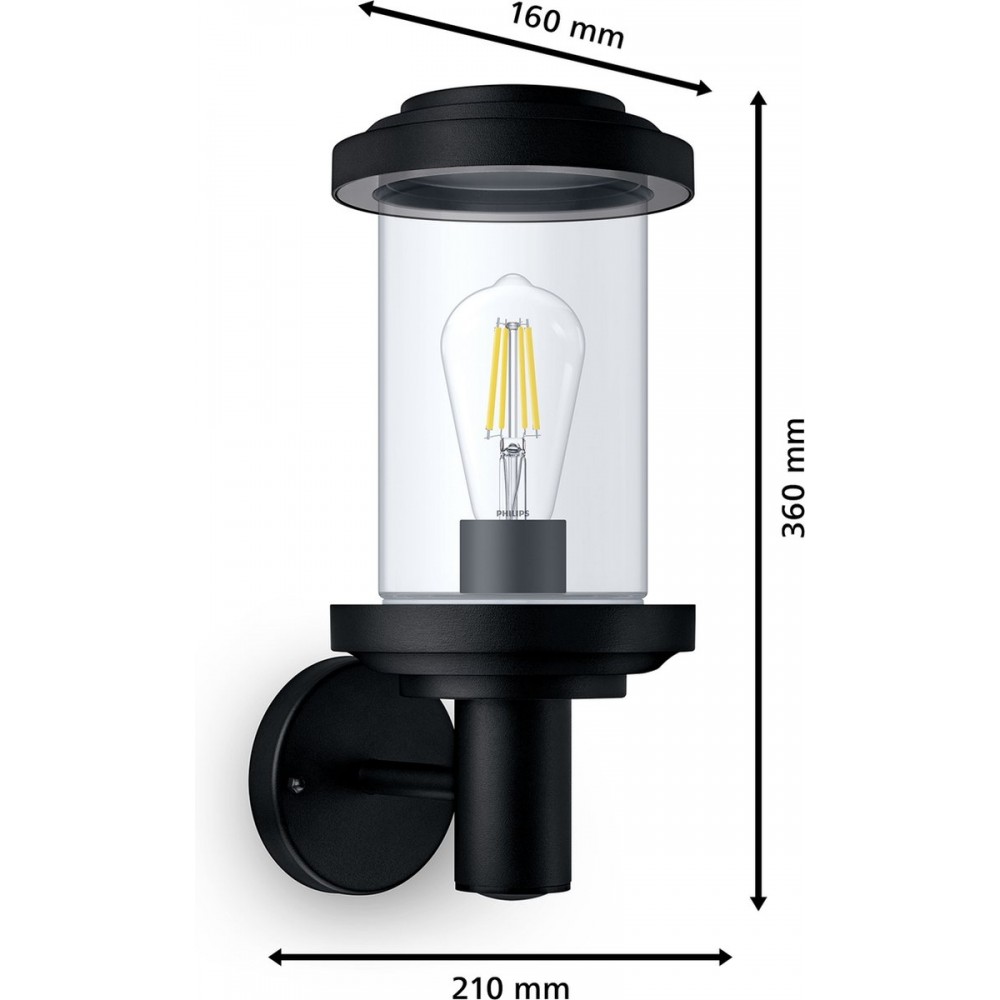Philips Listra wandlamp - zwart - E27